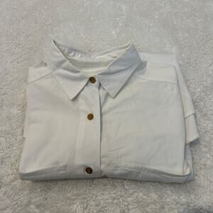 Vtg Eddie Bauer Mens Small White Button Down Long Sleeve Canvas Cotton Classy